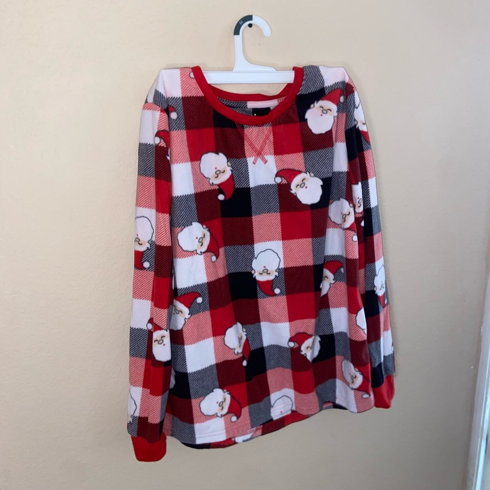 Santa plaid top cute tee festive long sleeve pj’s winter Christmas shirt pajamas